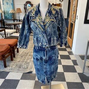 Dameit Acid Wash Jacket & Skirt Set